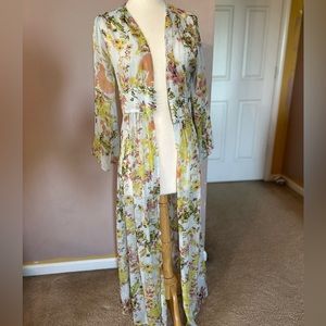 Long sleeve sheer duster cardigan with buttons